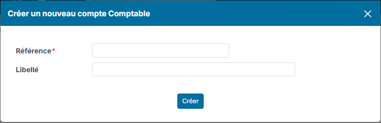 Fenêtre Créer un nouveau compte Comptable avec les champs Référence et Libellé