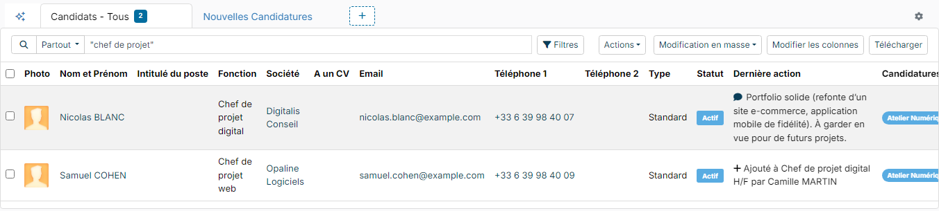 Résultat de la recherche entre guillemets chef de projet : deux candidats