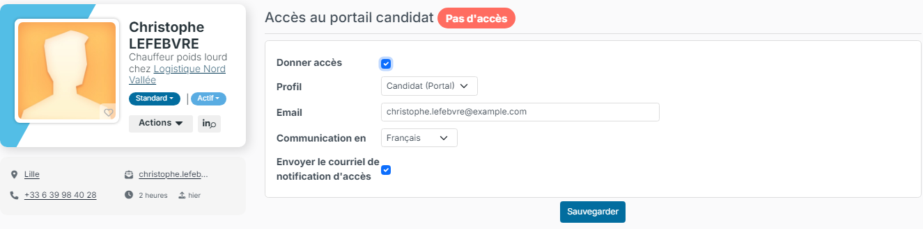 Page Accès au portail candidat d'un candidat sans accès