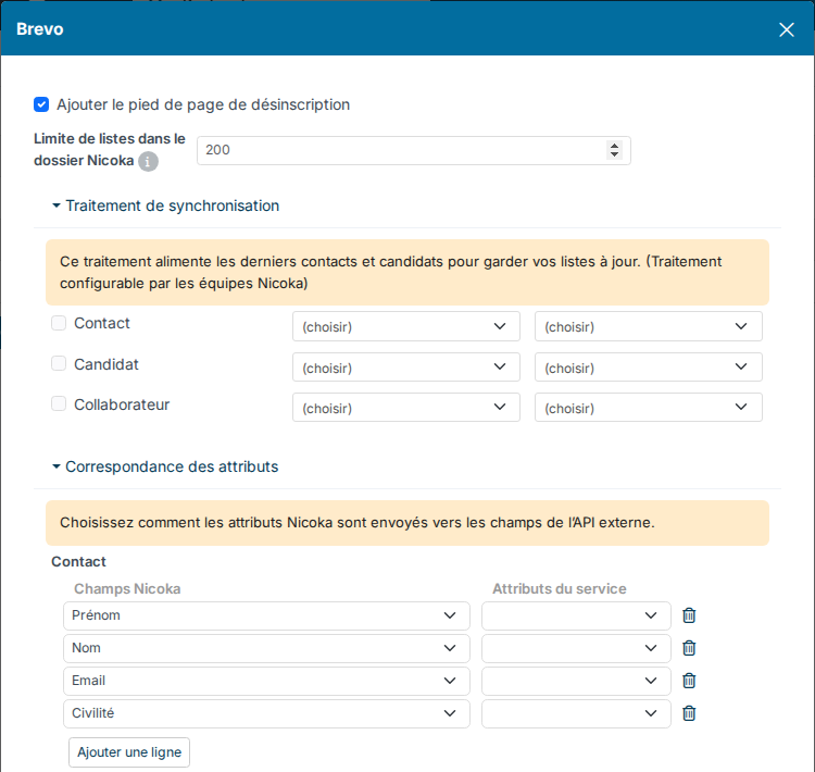Paramétrage du service Brevo