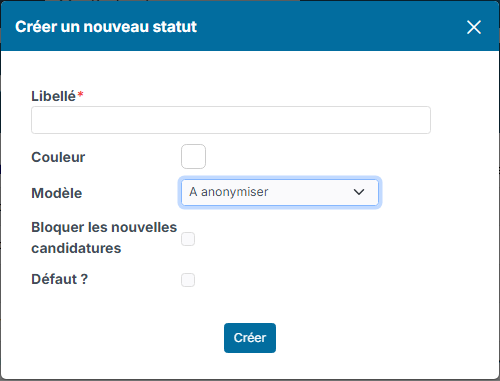Fenêtre Créer un nouveau statut
