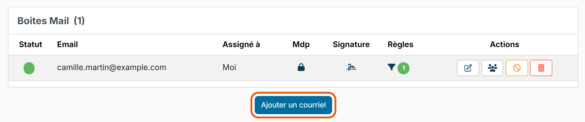 Mailbox list and add button