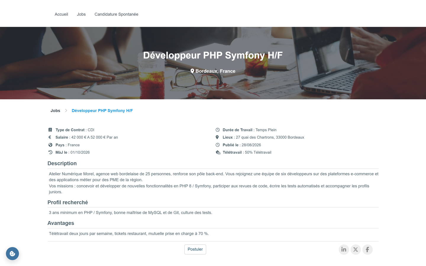Ad published on the career site