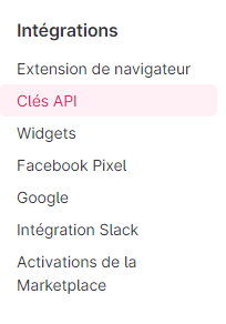 Catégorie Intégrations des paramètres de TeamTailor avec l'entrée Clés API