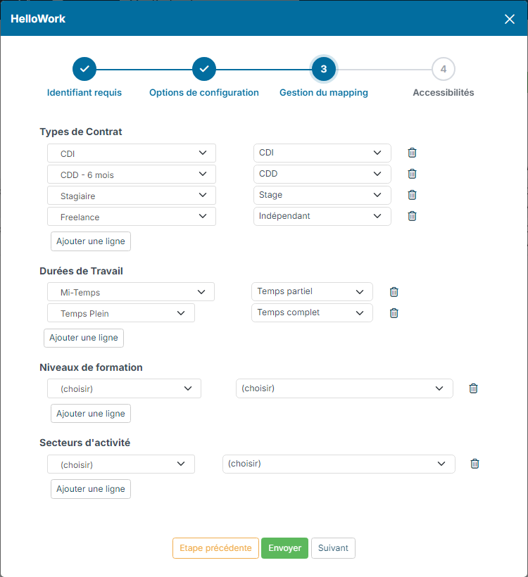 Étape Gestion du mapping de la configuration HelloWork