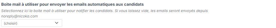 Point Boite mail à utiliser pour envoyer les emails automatiques aux candidats