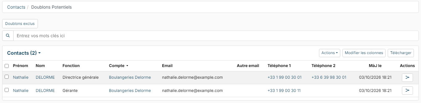 Potential Duplicates page with two records of the same person
