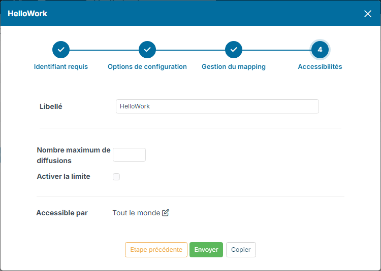 Access settings step of the HelloWork configuration