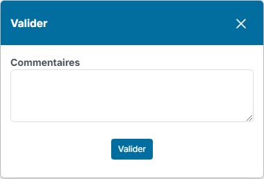 Fenêtre Valider avec le champ Commentaires
