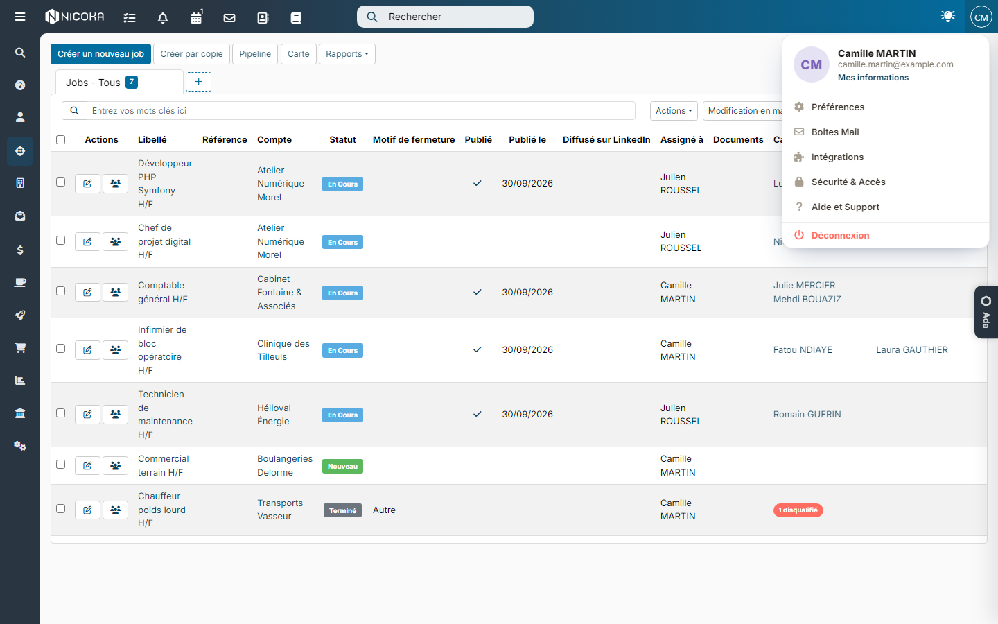 Account menu, Security & Access entry