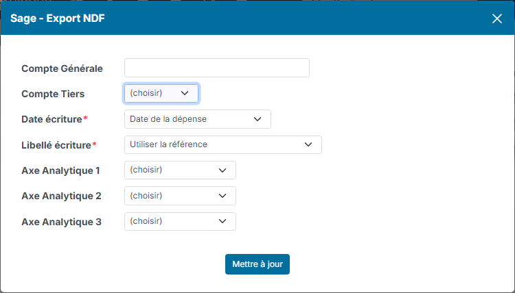 Paramétrage de l'interface Sage - Export NDF
