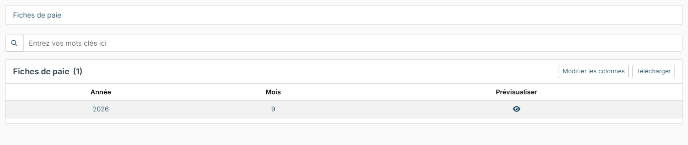 Liste Fiches de paie du collaborateur, par année et par mois