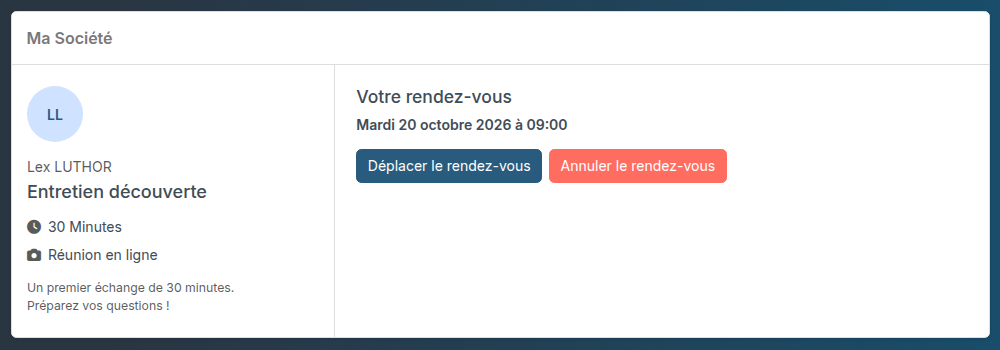 Gestion du rendez-vous par l'invité : Déplacer le rendez-vous ou Annuler le rendez-vous