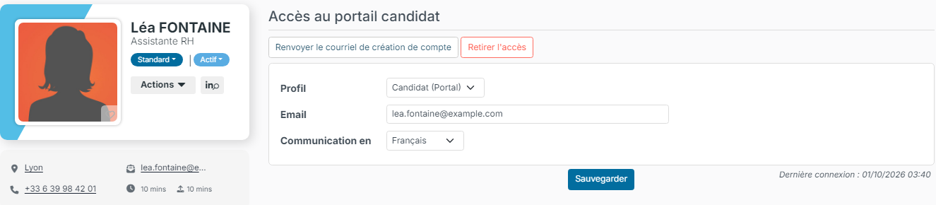 Page Accès au portail candidat d'un candidat qui a déjà un accès