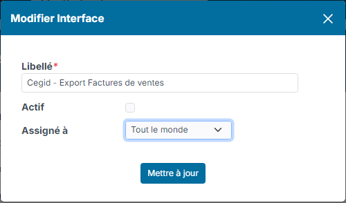 Fenêtre Modifier Interface avec la case Actif