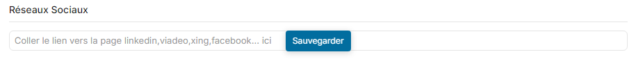 Social links block of an account with the link field and the Save button