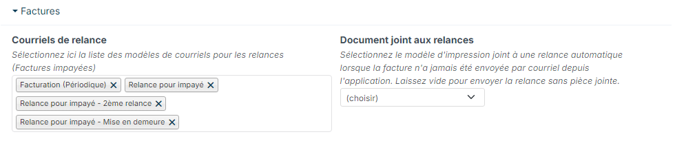 Customizing points, Invoices section: dunning templates and document attached to dunnings