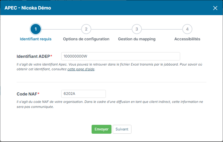 Required identifier step of the APEC configuration
