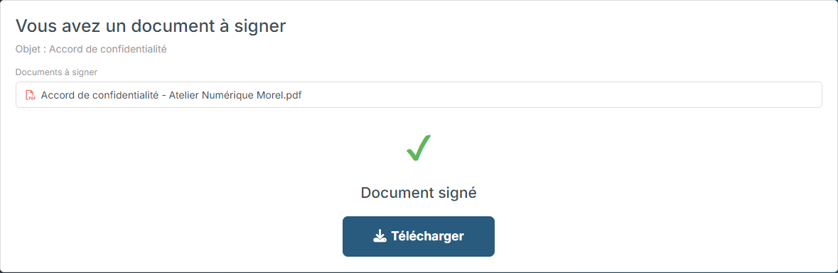End screen: Document signed and Download button