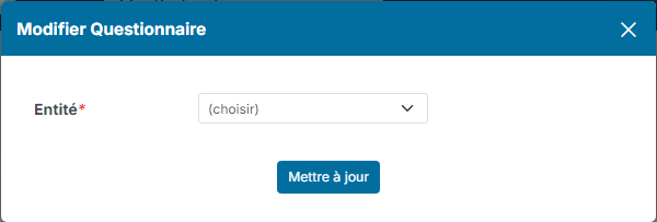 Window to change the entity of a questionnaire