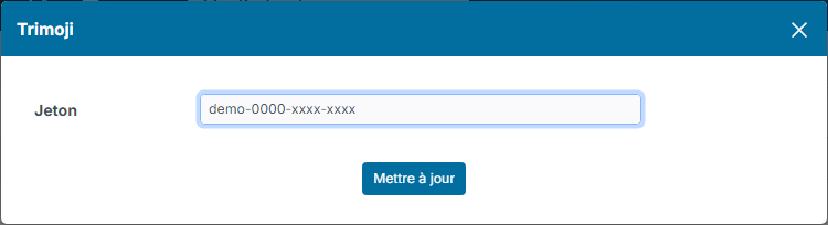 Fenêtre de paramétrage Trimoji avec le champ Jeton