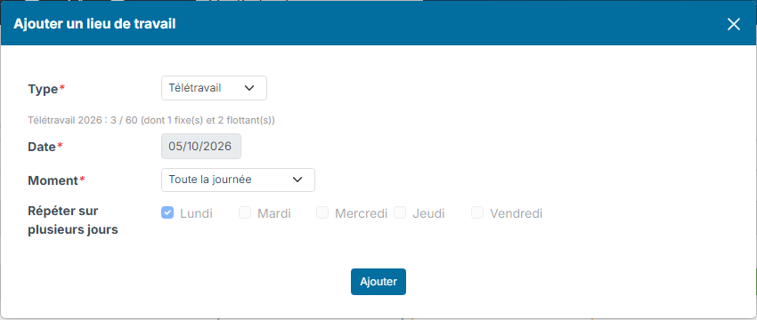 Add a work Location window for remote work