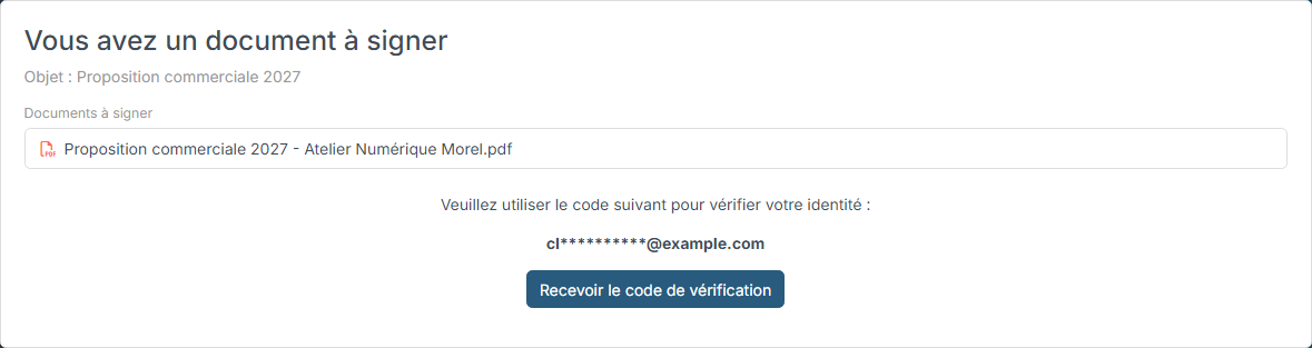 Signing page: sending the verification code to the signatory's email address