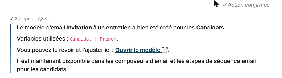 Confirmation de creation d un modele d email