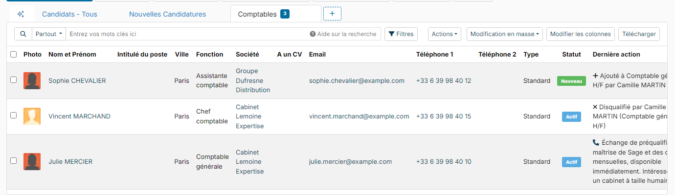 Comptables tab with three candidates in Paris