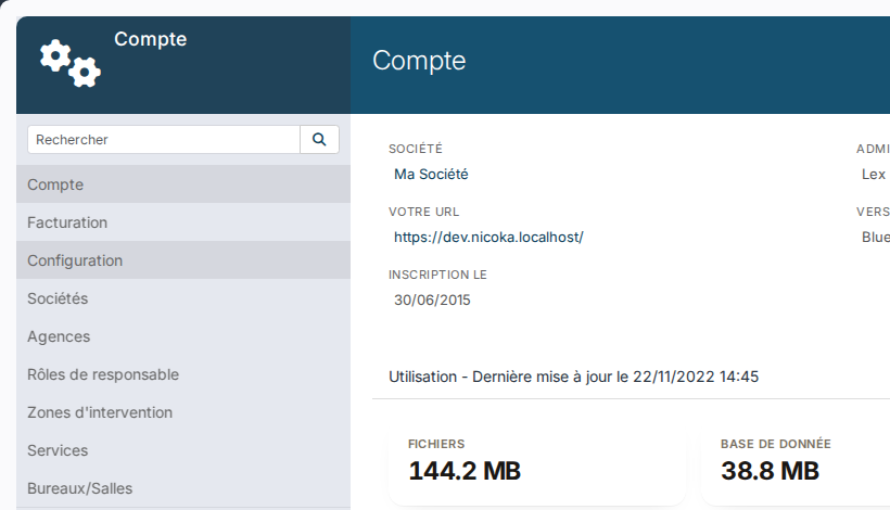 Page Administration, lien Configuration dans la colonne de gauche