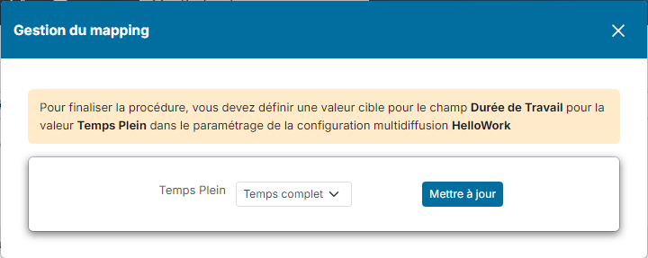 Fenêtre Gestion du mapping