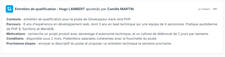 Compte rendu de réunion dans la chronologie d'un candidat fictif