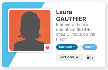 Carte d'une fiche candidat avec le cœur rouge en bas à droite de la photo