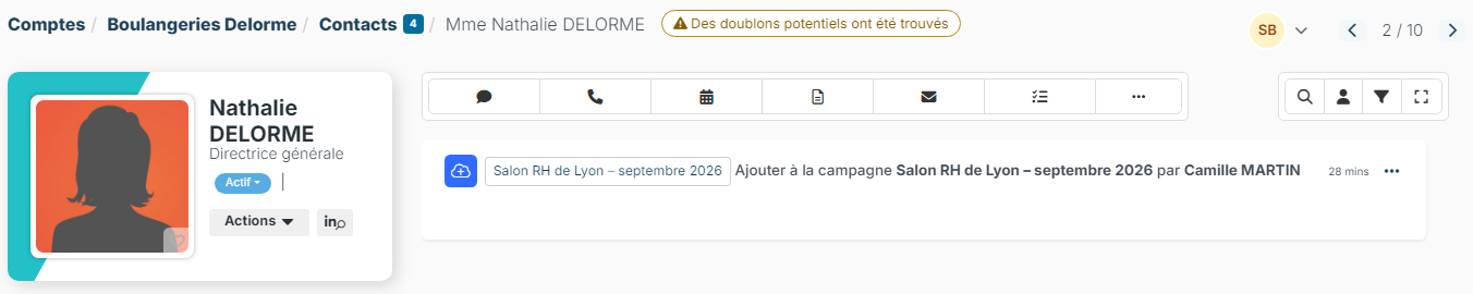 Contact record with the potential duplicates button