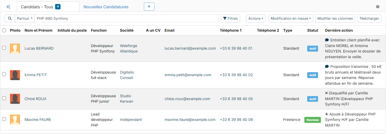 Résultat de la recherche PHP AND Symfony : quatre candidats
