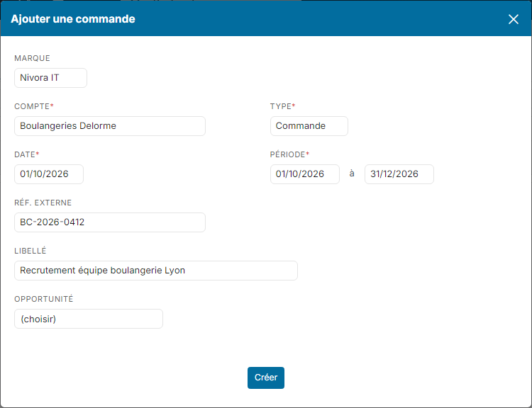 Formulaire Ajouter une commande