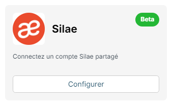 Tuile Silae de l'écran Intégrations, signalée Beta