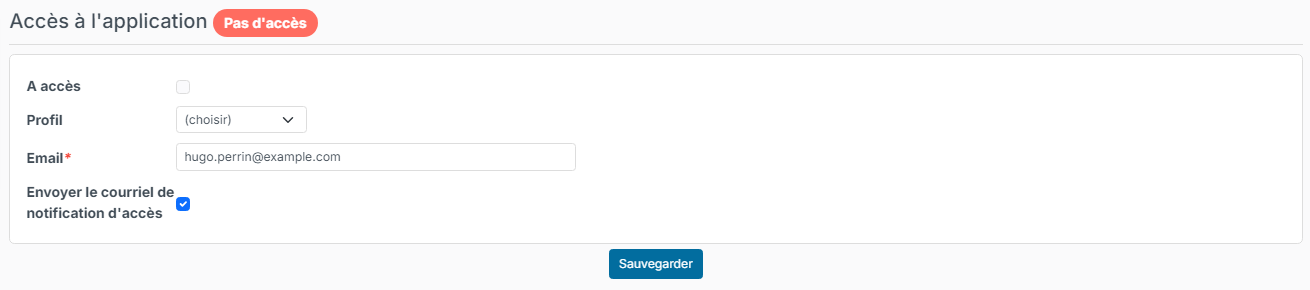 Application Access section of an employee without access