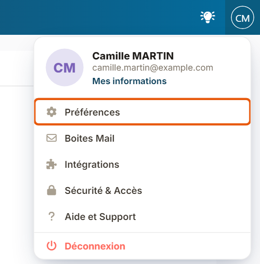 Initials menu with the Preferences entry