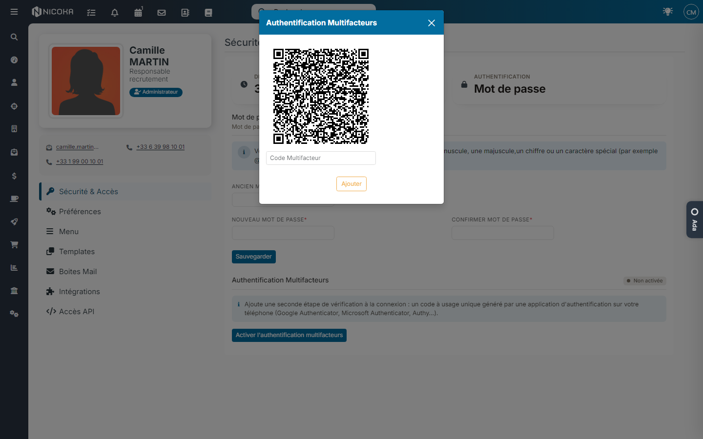 Activation window with the QR code