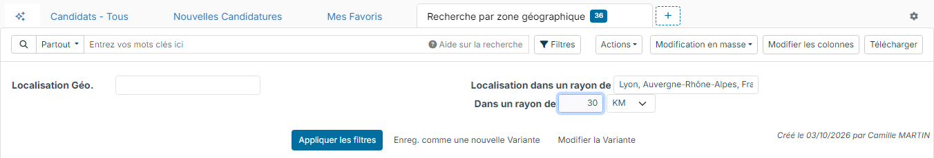 Filtres de la variante avec Lyon dans Localisation dans un rayon de et 30 KM dans Dans un rayon de