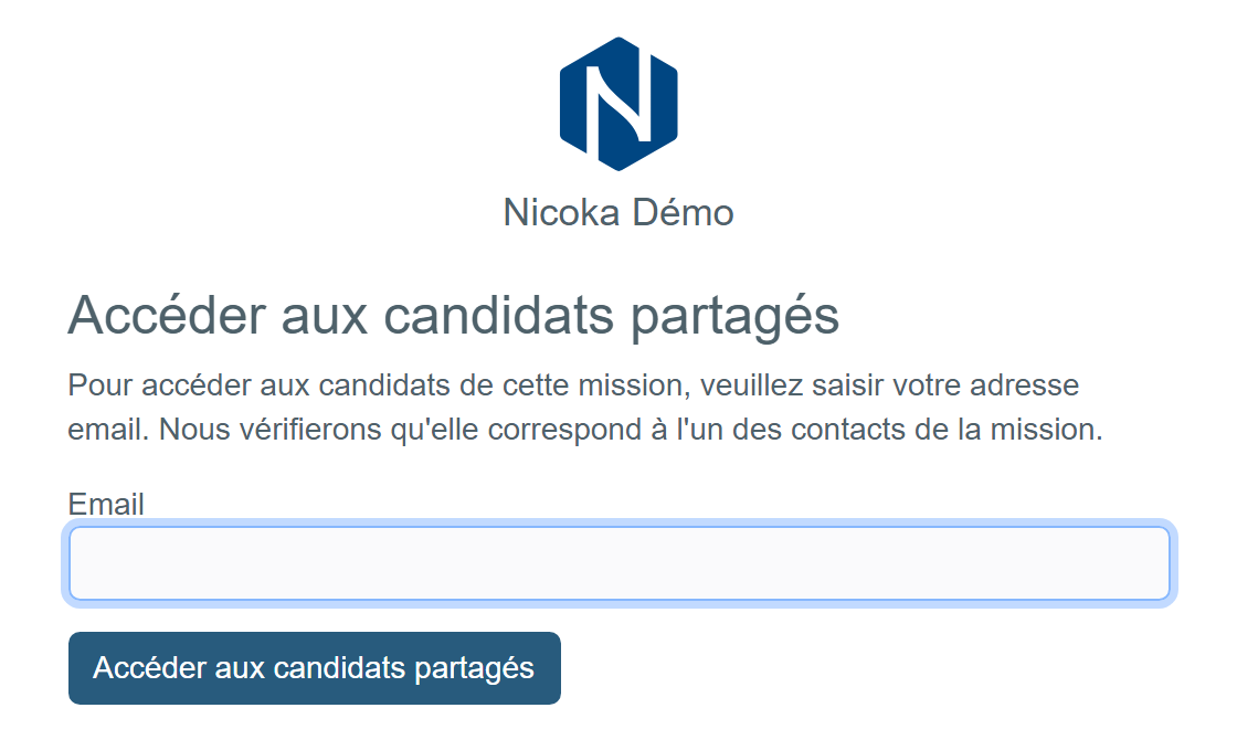 Page Accéder aux candidats partagés, avec le champ Email