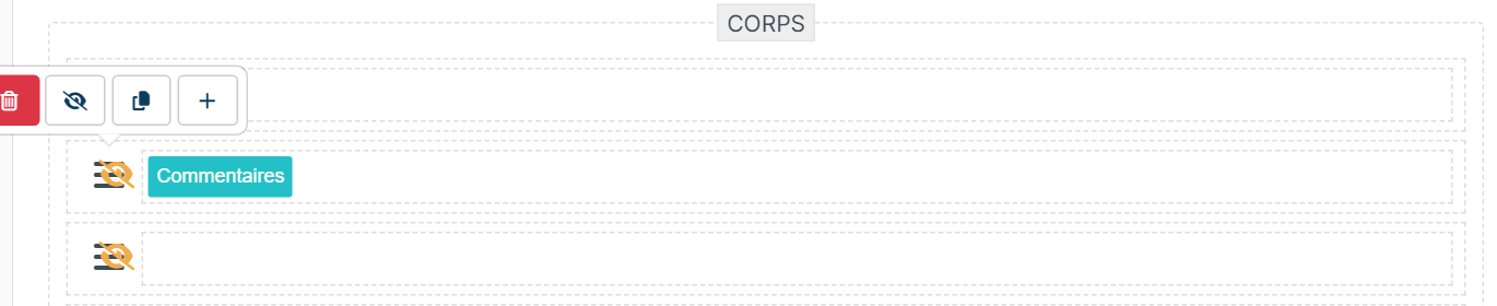 Row menu: delete, display rules, copy, add
