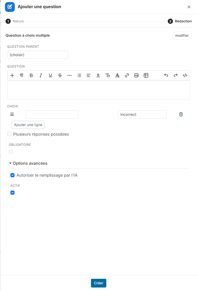 Wording step of a multiple choice question