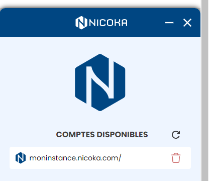 Liste Comptes disponibles avec l'espace moninstance.nicoka.com