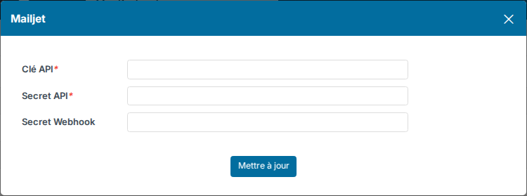 Fenêtre de saisie des identifiants Mailjet