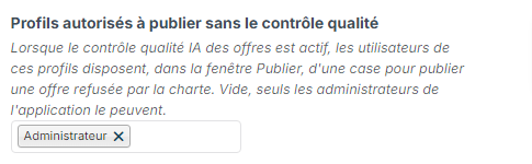 Point de paramétrage Profils autorisés à publier sans le contrôle qualité
