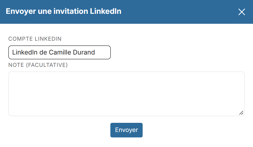 Fenêtre Envoyer une invitation LinkedIn