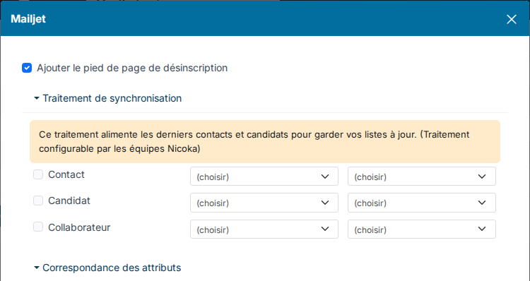 Paramétrage du service Mailjet