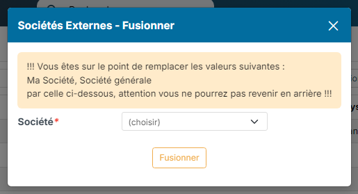 Action de masse Fusionner sur la liste des sociétés